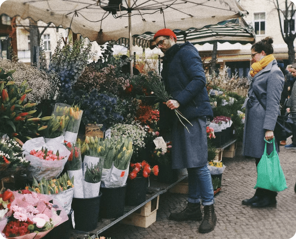 Market stand with flowers