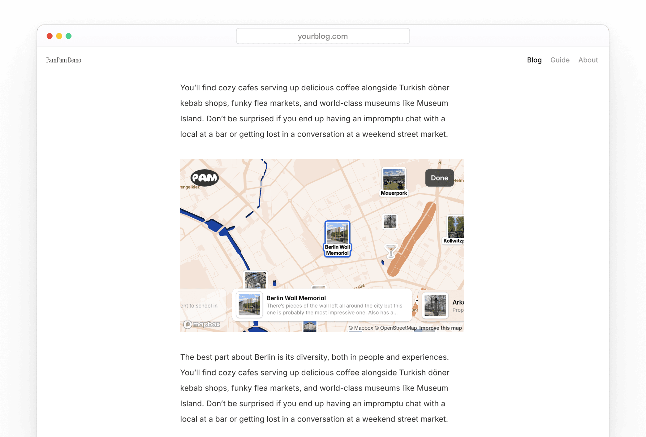 Screenshot of a website with an embedded PamPam map