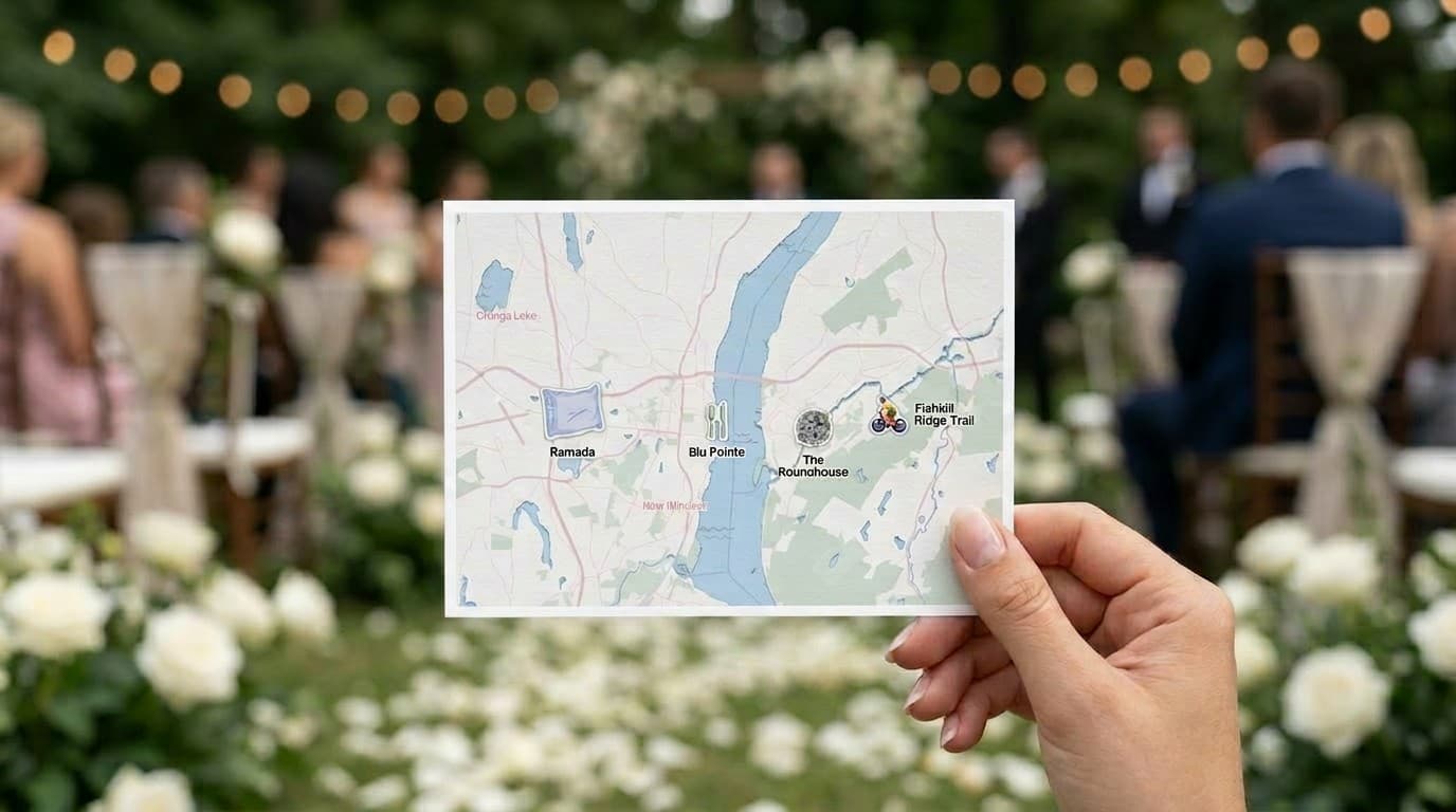 Printable wedding map template with ceremony, reception, and guest locations