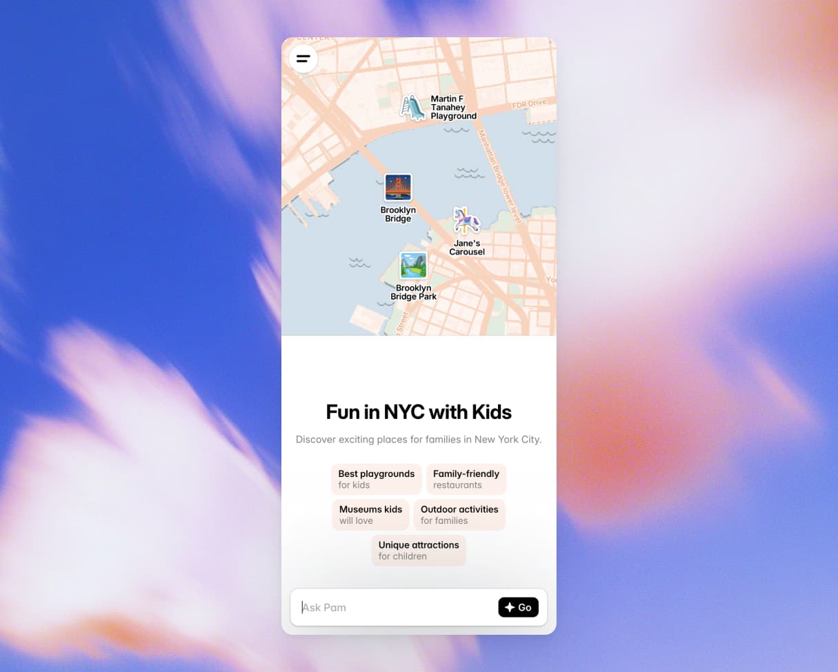 PamPam AI map maker generating a custom travel map from a prompt
